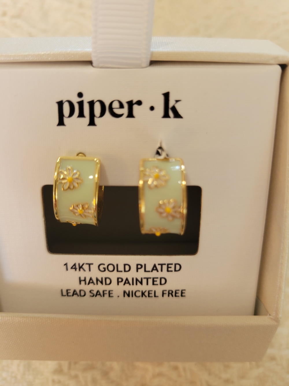 Piper Gold-Plated Mint Green Enamel Floral Hoop Earrings